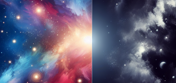 A stunning cosmic nebula artwork featuring vibrant colors and swirling patterns, showcasing the beauty of space and galaxies.